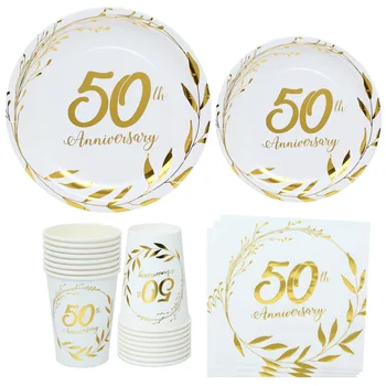A 25-a 50-a Aniversare de Nunta de Aur Tacamuri de unica folosinta Aniversare de Nunta Placa Cupa Fericit Ziua de naștere Partidul Decor