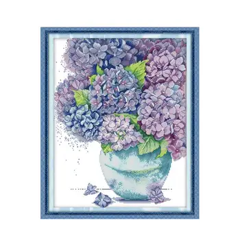 Albastru-violet hortensie goblen kit 14ct 11ct conta imprimare panza cusaturi broderie manual DIY manual decor de perete