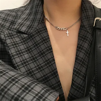 Moda Trendy Argintiu Culoare Lanțuri, Pandantive Cruce Cravată Colier Pentru Femei 2020 Nou Oțel Inoxidabil Religioase Bijuterii De Sex Masculin