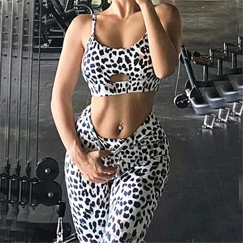 2022 2 Bucata Treninguri Femei Leopard de Yoga Set Costum de Sport Femei Lounge Poarte Topuri decupate Sexy Femei Scrunch Jambiere