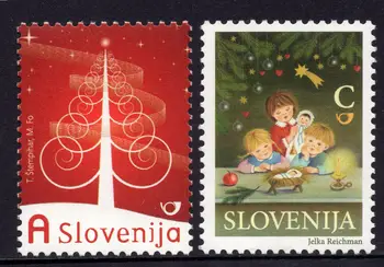 2 BUC,Slovenia Post de Timbru,2009,Timbre de Crăciun,Pom de Crăciun,originali,Colectia de timbre