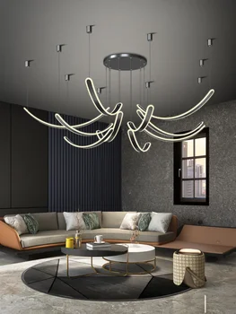LED-uri moderne Candelabru Negru Simplu Camera de zi Sala Duplex Hol Villa Restaurant Loft Combinație Lung Agățat Lumini