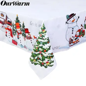 OurWarm Față De Masă Albă De Crăciun, Om De Zăpadă De Imprimare Rezistent La Apa Capac De Masă Dreptunghiulară Bucătărie, Masă Decoratiuni