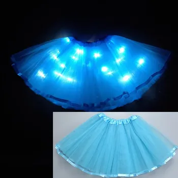 2020 anul nou de Lumină LED-uri Fete Haine Copii Fusta Tutu Princess Party Balet Tul Pettiskirt Copil de Balet, Dans de Craciun albastru