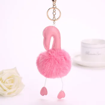 Flamingo Petrecere Drăguț Pufos Pompom Flamingo Breloc Femei Faux Blana De Iepure Minge Pompon De Naștere. Decor Petrecere Copii Inel Titular