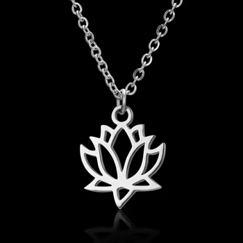 Rinhoo De Moda De Argint Din Oțel Inoxidabil De Culoare Floare De Lotus Forma Pandantiv Colier De Yoga, Chakra Colier Pentru Femei Bijuterii Cadou