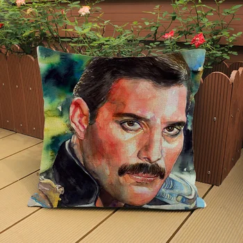 Regina Formatie De Muzica De Artă Freddie Mercury Acuarelă Portret De Epocă Față De Pernă Design Poster Decorativ Canapea Pernă Acoperă