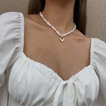 Flashbuy Moda stil Baroc Perla Cravată Coliere pentru Femei Aliaj de Cupru Dragoste Inima Pandantiv Colier Bijuterii Chic