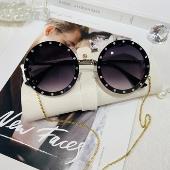 Noua Epocă Stras Rotund ochelari de Soare pentru Femei Brand de Lux Retro Galben Nuante de Negru Diamant UV400 Ochelari de gafas de sol mujer