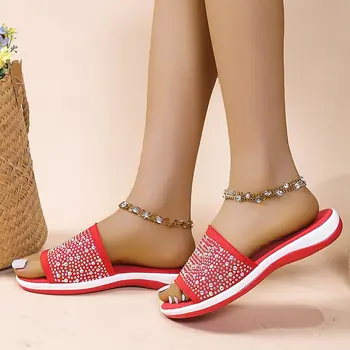 Mare Casual, Papuci de casă 2022 Primăvara și Vara Moda Noua Fund Plat Gaura in Picioare Diamant Papuci de Moda pentru Femei Papuci Pantofi