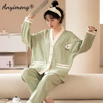Moda Body Femei, Kimono Japonez V Gât Cardigan Butonul Față de Agrement Bumbac Haine de Acasă Solid Pijama Marime Mare 4xl 5xl