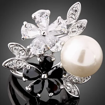 Chran Clasic Floare de Design Cubic Zirconia Inele de Logodna pentru Femei Placate cu Argint Perla Faux Inele Bijuterii Accesorii