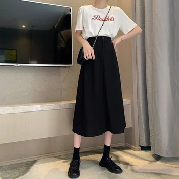Fuste Femei a-line All-meci Solid Falduri Imperiu de Moda Nu-Căptușite Ins Noul Design Respirabil Subțire de Vară, Streetwear-coreean Casual