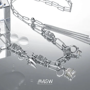MASW Design Original Un singur Strat Lanț Colier 2021 Nouă Tendință Geometrice din Metal Alama AAA Zircon Pandantiv Colier Pentru Femei Bijuterii