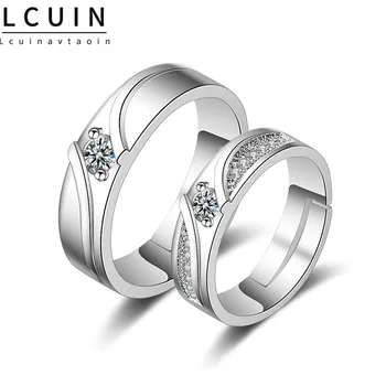 De Moda De Argint Simplu Cuplu Deschis Zircon Ring Lovers' Geometrice De Nunta Inele De Logodna Bijuterii Fine Anel Anillo Inel