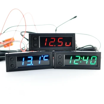 Reglabil Masina Temperatura Ceas 12V 3 in 1 Termometre Voltmetru Indicator Electronic Ceas Digital cu LED Display Ecran LCD