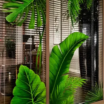 Stil Nordic Plante Verzi Frunze Balcon Autocolante Sticla Usa Autocolante de Perete pentru Baie Decor Fereastră Grila 3D Hârtie de Perete