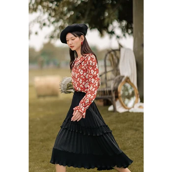 INMAN Toamnă Iarnă Stil Vintage Jos a Purta Doamna de Moda coreeană Plisate O-linie Elegant Femei Plisată Midi Fusta Estetice