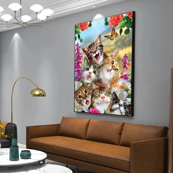 Flori de Gradina de Fluturi Tablouri Canvas Cat Selfie Postere si Printuri de Arta de Perete Imagini pentru Băieți Camera pentru Copii Decor de Perete Cuadros