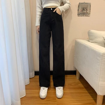 Femei Epocă Blugi Largi Picior Liber Harajuku Casual Drept Alb Denim Pantaloni Coreean Ulzzang Streetwear Talie Mare Pantaloni