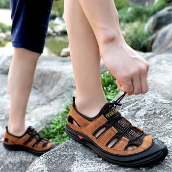 Noua Moda Casual Barbati Moale Sandale Drumeții în aer liber Pantofi de Plaja Adidas Non-alunecare Clasic Confortabil Slip-on Piele de Agrement