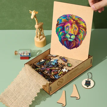 Jocuri Puzzle Leu Colorat Bufnita Populare Animale Din Lemn Jigsaw Puzzle-Uri Pentru Copii, Adulti, Familie Joc Superb Cadouri Cutie De Lemn