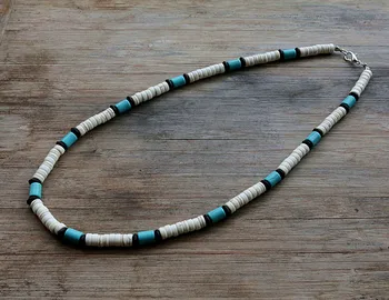 Piatra Șirag de mărgele Surfer Colier Făcut din alb, Negru și Albastru Margele pentru bărbați bijuterii tribale