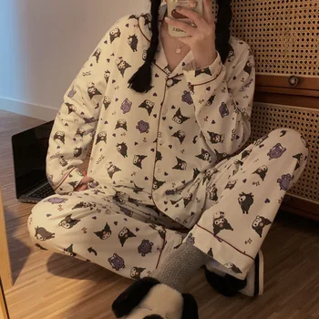 Kawaii Sanrioed Anime Bumbac Cinnamoroll Kuromi Melody Femei Maneca Lunga, Pijamale Costum de Moda Pijama Set Haine Homewear