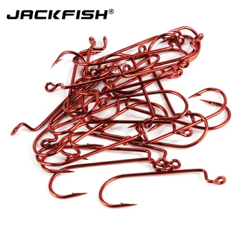 JACKFISH 50pcs/lot Roșu Manivela cârlig atrage Worm cârlig cu gaura de Pescuit, cârlige din oțel de Înaltă carbon cârlig de pescuit