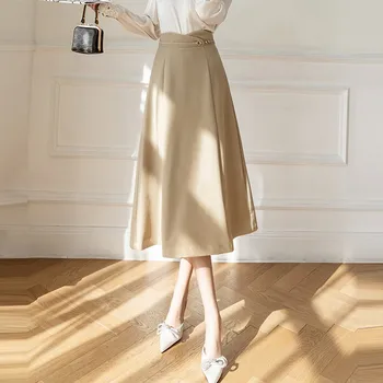 Doamnelor Elegant a-line Fuste Lungi New Sosire 2022 Primăvară coreeană Stil Culoare Solidă Toate-meci de Talie Mare pentru Femei Fusta W906