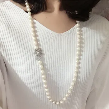 Vinde fierbinte 75cm alb 8-9mm naturale de apă dulce pearl bowknot incuietoare colier lung lanț pulover moda bijuterii