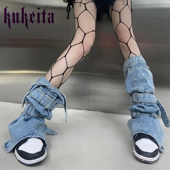 Harajuku Y2k Femei Denim Picior Cald Șosete Japoneze Fete Cool Punk Rock Moda Genunchi Ridicat Streetwear Picior Acoperi