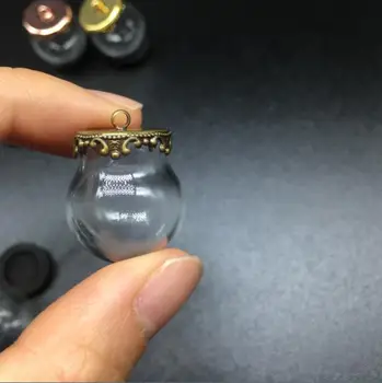 10sets 20*15mm Miniatură glob de sticlă orbs bule de metal coroana de bază tava de bijuterii colier lanugo flacon pandantiv DIY care doresc sticle