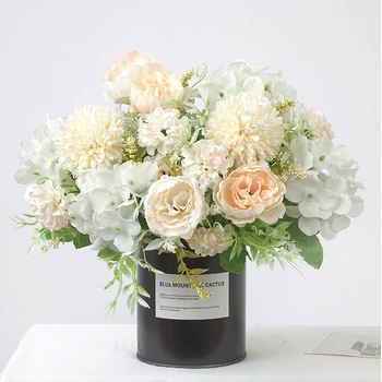 Europene Fals Floare Trandafir Bujor Mici buchete, Decor Acasă,Artificiale, Flori de Nunta Hortensie Pompom Culoare Faux Flori