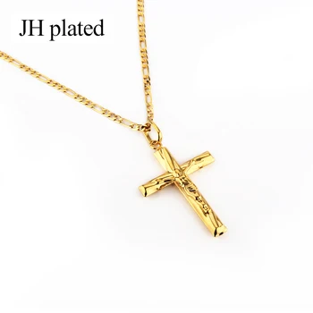 JHplated 2019 Noua Moda bijuterii de Culoare de Aur Long45 60cm Pandantiv crucifix Isus Religioase Coliere Femei/Bărbați Cruce Creștină