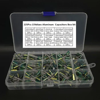 225Pcs/Cutie Condensator Kit de Aluminiu Condensatori Electrolitici Set 15Values 16V-50V 1uF-470uF Asortate Kit de Stocare Low ESR