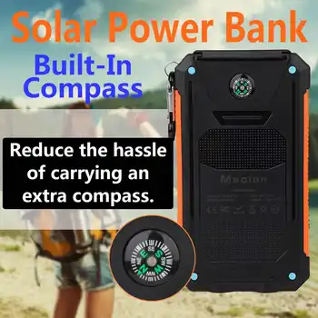8000MAH rezistent la apa Construit În Busolă Dual USB Portabil 2 Led-uri Lumina Solar Power Bank Incarcator Solar pentru Telefon Inteligent de Încărcare