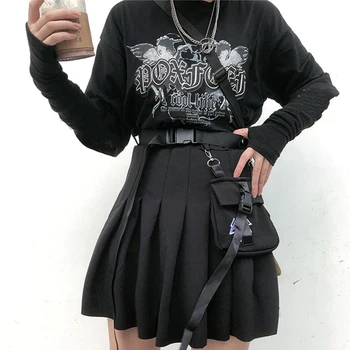 2021 Gotice Punk Harajuku Femei Fuste Casual Cool Chic Stil Preppy Carouri Roșii Plisata Negru Feminin De Moda Pantaloni Scurți, Fuste Buzunar