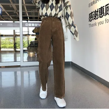 Vrac Pantaloni De Catifea Pentru Femei De Iarnă Largi Picior Pantaloni Talie Mare Toamna Casual Pantaloni Lungi Harajuku Streetwear Pantaloni Bej 2021