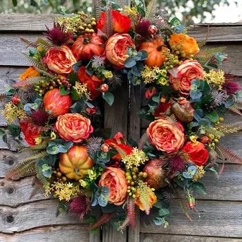 2022 Coroană de flori de ziua Recunostintei pentru Halloween Recolta de Toamna Arțar Dovleac Rattan Ghirlanda Ușa din Față Agățat de Fereastră Decor Acasă