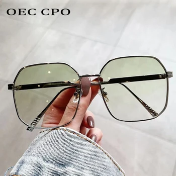OEC CPO Pătrat Shades ochelari de Soare Femei de Moda Supradimensionate Verde Ochelari de Soare Doamnelor Retro Aliaj uv400 Ochelari Lentes De Sol O1142