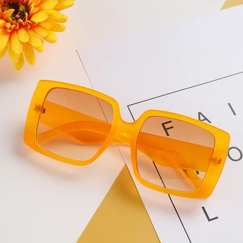 DECI&EI de Moda Supradimensionate Pătrat Jeleu de Culoare ochelari de Soare Femei Nuante UV400 Trend Bărbați Ceai de Portocale Ochelari de Soare