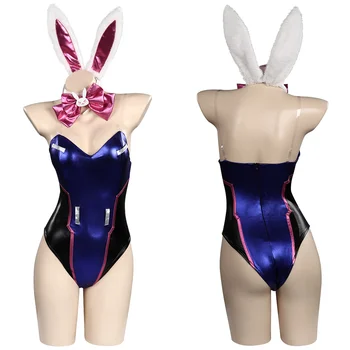 OW Dva Bunny Girl Salopeta Cosplay Costum Joc Tinutele de Halloween Costum de Carnaval Pentru Femei