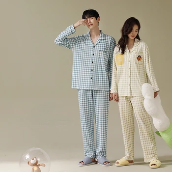 Toamna Casual Pijama Femei De Turn-Down Guler Maneca Lunga, Pijamale Cu Pantaloni 2 Seturi De Piese Coreean Pijamale Barbati Kawaii Acasă Haine