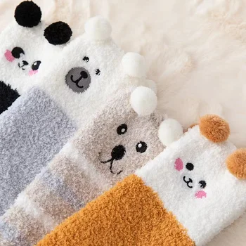 2022 Nou Decor Toamna Ciorapi de Pluș Drăguț Panda Cat Tub Model Peste Genunchi Șosete Coral Fleece Pufos Șosete Calde pentru Femei Fete