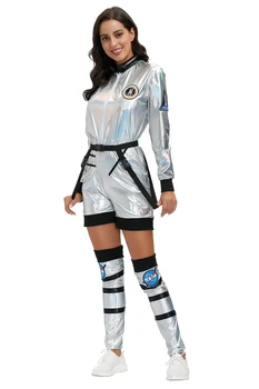 Costum de Astronaut femei Argint Astronaut Extraterestru Cosmonaut Cosplay Casca de Carnaval pentru Adulti Femei Piloți Utilaje de Costum de Halloween