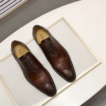 Stil Italian Mens Pantofi Oxford din Piele Pantofi Rochie Handmade Maro Negru Dantelă-Up de Mireasa Formale de Afaceri Pantofi pentru Bărbați