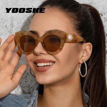 YOOSKE Perla Ochi de Pisica ochelari de Soare pentru Femei Brand de Lux de Designer de Epocă Supradimensionat Ochelari de Soare Nuante de Ochelari pentru Femei