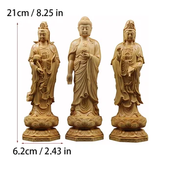 Lemn masiv Trei Sfinți de Vest Budist figura statuie，Mână-sculptate ，Chineză Statuie a lui Buddha Acasă decorare accesorii