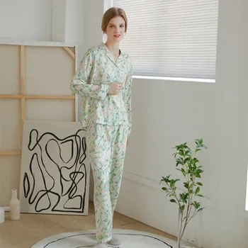 Noua Moda Vascoza Moale Maneca Lunga Femei Seturi de Pijama Floral Prited Liber Sleepwear Costume de Haine de Acasă Plus Dimensiune